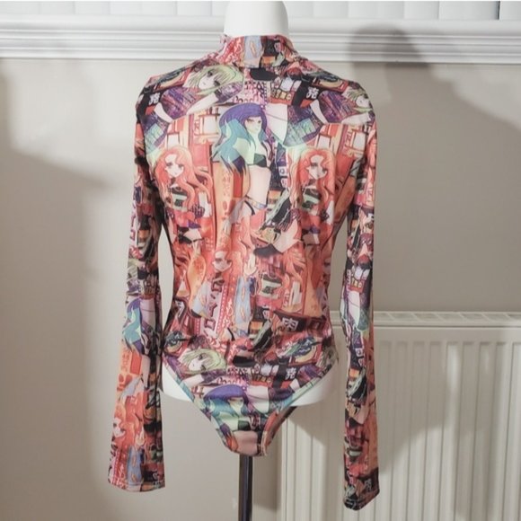 Japanese Anime-Manga Graphic Print Mock Neck Bodysuit Onesie- Size Small - Picture 2 of 11